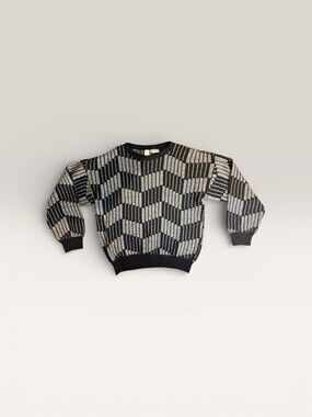 Men’s Store | Made in Italy | Geometric Knit Gray Black Sweater | Wool Blend | L